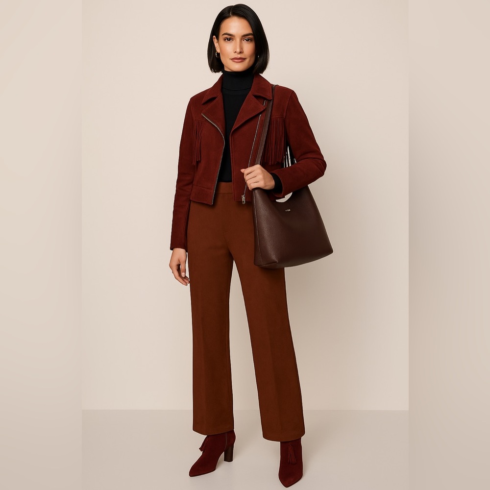 Brown faux, suede boot flare pants